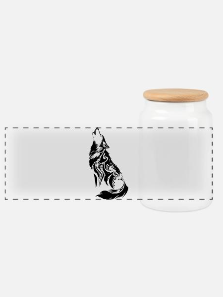 Nordischer Wolf Tribal Tattoo - Panorama Keksdose mit Holzdeckel - Weiß