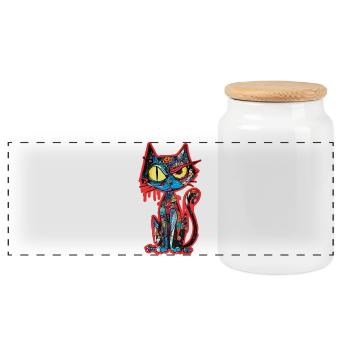 Katze Kunst Bunt - Panorama Keksdose mit Holzdeckel - Weiß - Vorne