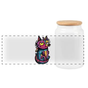 Chat Coloré Art Design - Boîte à biscuits avec couvercle en bois - blanc - Devant