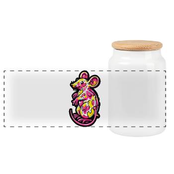 Mouse Rat Colorful Art - Panoramic Cookie Jar with Wooden Lid - white - Front