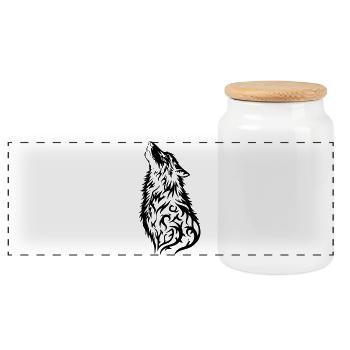 Nordic Wolf Tribal Tattoo - Panorama Keksdose mit Holzdeckel - Weiß - Vorne