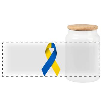 Ukrainische Friedensschleife - Panorama Keksdose mit Holzdeckel - Weiß - Vorne