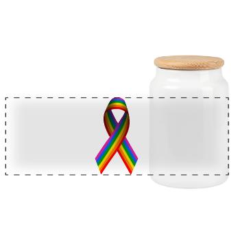 Rainbow flag as a bow - Panoramic Cookie Jar with Wooden Lid - white - Front