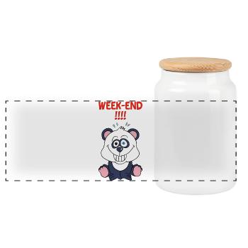 Panda am Wochenende - Panorama Keksdose mit Holzdeckel - Weiß - Vorne