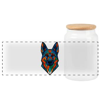 Geometrischer Deutscher Schäferhund – Bunter Hund A - Panorama Keksdose mit Holzdeckel - Weiß - Vorne