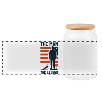 The Man – The Legend - Panoramic Cookie Jar with Wooden Lid - white - Front