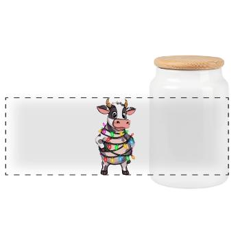 Cow entangled in Licher chain - in the Christmas splendour - Panoramic Cookie Jar with Wooden Lid - white - Front