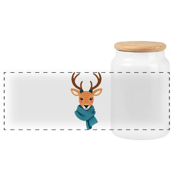 Deer with scarf winter picture - Panoramic Cookie Jar with Wooden Lid - white - Front