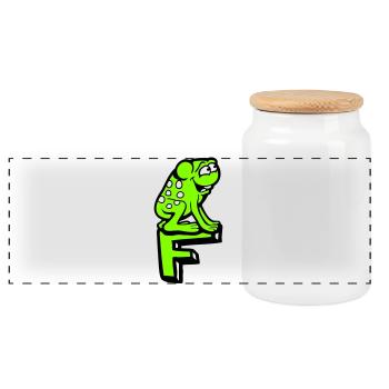 Letter F Frog Toad Name ABC Learning School - Panoramic Cookie Jar with Wooden Lid - white - Front