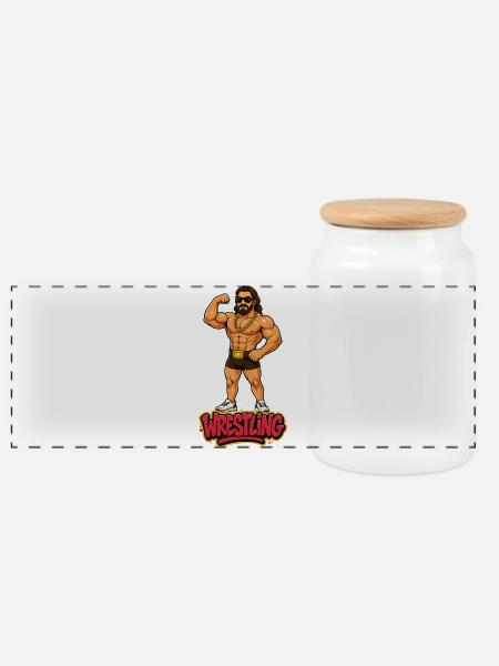 Wrestler Cartoon - Panorama Keksdose mit Holzdeckel - Weiß