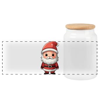 Chibi Santa Cheer Illustration - Panorama Keksdose mit Holzdeckel - Weiß - Vorne
