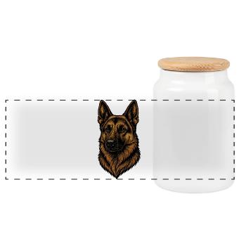 German Shepherd Dog Portrait - Panoramic Cookie Jar with Wooden Lid - white - Front