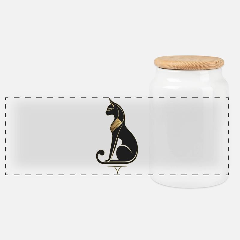 Ägyptische Katze - Panorama Keksdose mit Holzdeckel - Weiß