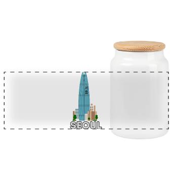 SEOUL Skyline – Modern City Design - Panoramic Cookie Jar with Wooden Lid - white - Front