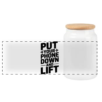 Posez votre téléphone et soulevez-le - Boîte à biscuits avec couvercle en bois - blanc - Devant
