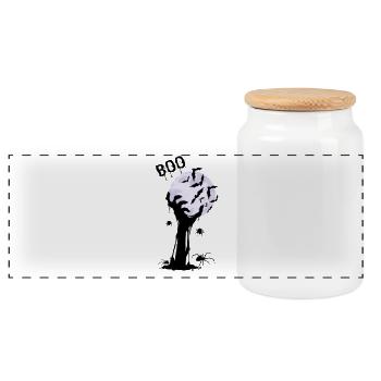 Moonlit night bats over creepy tree - Panoramic Cookie Jar with Wooden Lid - white - Front