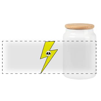 Yellow lightning bolt with white skull - Panoramic Cookie Jar with Wooden Lid - white - Front
