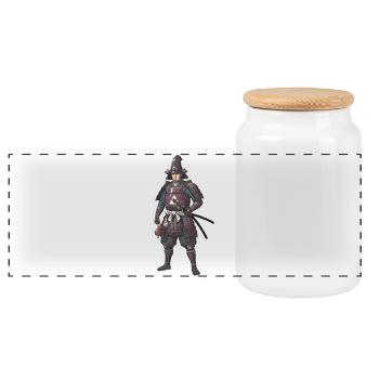 Purple Armored Samurai Sengoku - Panoramic Cookie Jar with Wooden Lid - white - Front