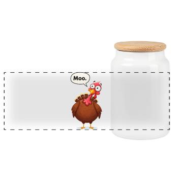 Moo Cartoon Truthahn - Panorama Keksdose mit Holzdeckel - Weiß - Vorne