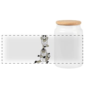 Tired_Sad_Sleepy_Sheep_Yoga_Meditating_5 - Panoramic Cookie Jar with Wooden Lid - white - Front