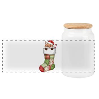 Süßer Cartoon-Fuchs in Weihnachtssocke - Panorama Keksdose mit Holzdeckel - Weiß - Vorne