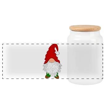 Gnome with a beard - Panoramic Cookie Jar with Wooden Lid - white - Front
