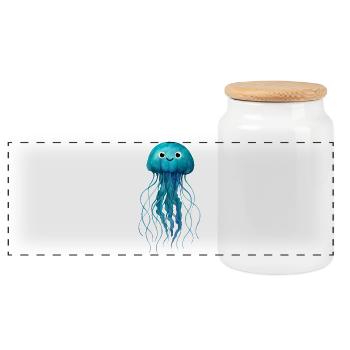 Cute Watercolour Jellyfish - Panoramic Cookie Jar with Wooden Lid - white - Front