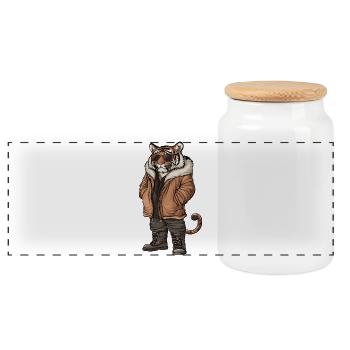 Tiger Cool Winter - Panorama Keksdose mit Holzdeckel - Weiß - Vorne