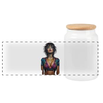 Portrait street art woman of color - Panoramic Cookie Jar with Wooden Lid - white - Front
