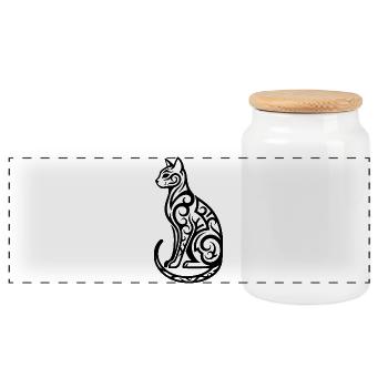 Cool Cat – Minimalist Cat Design - Panoramic Cookie Jar with Wooden Lid - white - Front