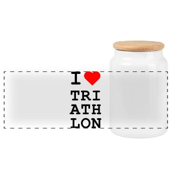 J’adore le triathlon - Design de cœur iconique - Boîte à biscuits avec couvercle en bois - blanc - Devant