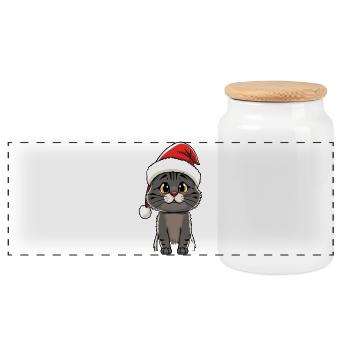 Putzige Winter Katze mit Santa Mütze - Panorama Keksdose mit Holzdeckel - Weiß - Vorne