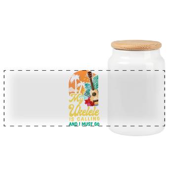Ukélé hawaïen ukélé Mon ukulélé est - Boîte à biscuits avec couvercle en bois - blanc - Devant
