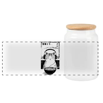 Ramen Fuji Kitten - Panoramic Cookie Jar with Wooden Lid - white - Front