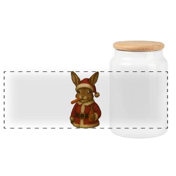 Christmas Bunny Santa Outfit - Panoramic Cookie Jar with Wooden Lid - white - Front