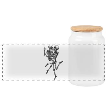 SKELETONS IN LOVE #2 - black & whitev - Panoramic Cookie Jar with Wooden Lid - white - Front