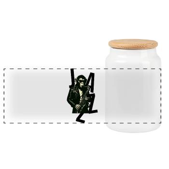 Saxophone Monkey in Leather - Panoramic Cookie Jar with Wooden Lid - white - Front