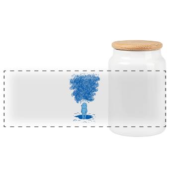 Blue Veil of Thoughts - Panoramic Cookie Jar with Wooden Lid - white - Front