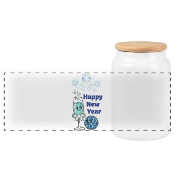 Happy New Year Celebrations Fireworks 2026 - Panoramic Cookie Jar with Wooden Lid - white - Front