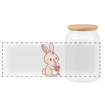 Kawaii Bunny und Bubble Tea - Panorama Keksdose mit Holzdeckel - Weiß - Vorne