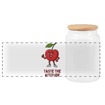 Apple with Attitude Motif - Panoramic Cookie Jar with Wooden Lid - white - Front