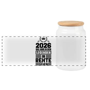 Legenden gehen 2026 in Rente - Panorama Keksdose mit Holzdeckel - Weiß - Vorne