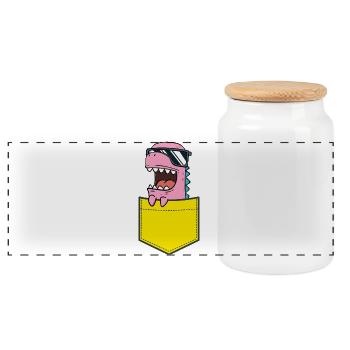 Pink Dino with Sunglasses Kids Baby Comic - Panoramic Cookie Jar with Wooden Lid - white - Front