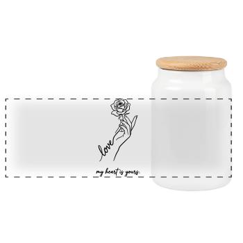 My Heart Is Yours - Valentine Rose Minimalist - Panoramic Cookie Jar with Wooden Lid - white - Front
