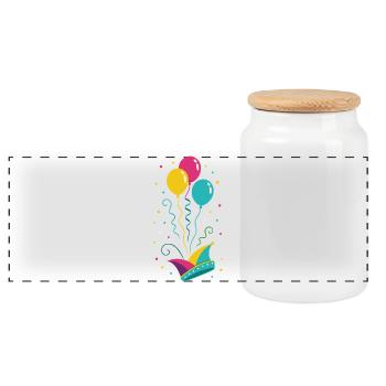 Karneval Narrenkappe mit Ballons & Konfetti - Panorama Keksdose mit Holzdeckel - Weiß - Vorne