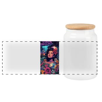 Neon Floral Siren - Panoramic Cookie Jar with Wooden Lid - white - Front