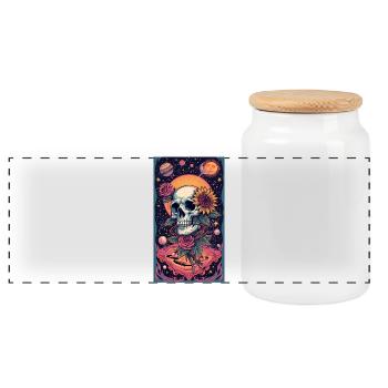 Crâne et Fleur de l’Espace - Boîte à biscuits avec couvercle en bois - blanc - Devant