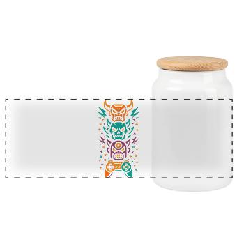 Neon Gamer Totem | Controller & Skull - Panoramic Cookie Jar with Wooden Lid - white - Front
