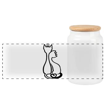 Elegant Cat Couple Line Art | Love & Romance Style - Panorama Keksdose mit Holzdeckel - Weiß - Vorne