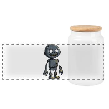 Petit robot zombie à scrap - Boîte à biscuits avec couvercle en bois - blanc - Devant